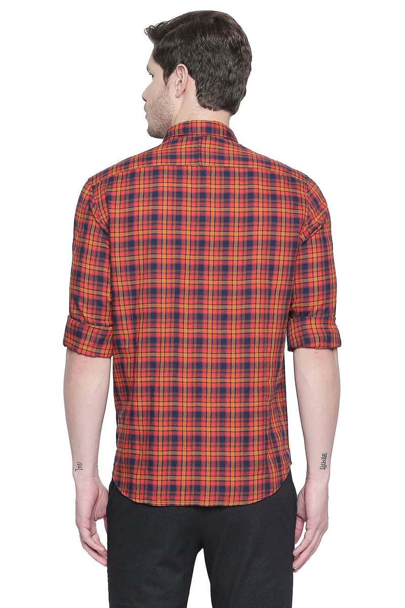 BASICS SLIM FIT DOBBY CHECKS SHIRT