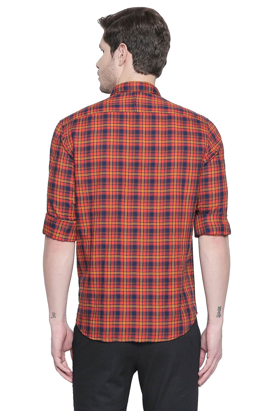 BASICS SLIM FIT ORANGEADE DOBBY CHECKS SHIRT