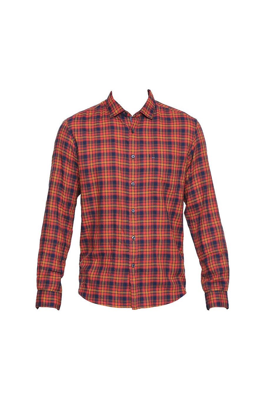 BASICS SLIM FIT ORANGEADE DOBBY CHECKS SHIRT