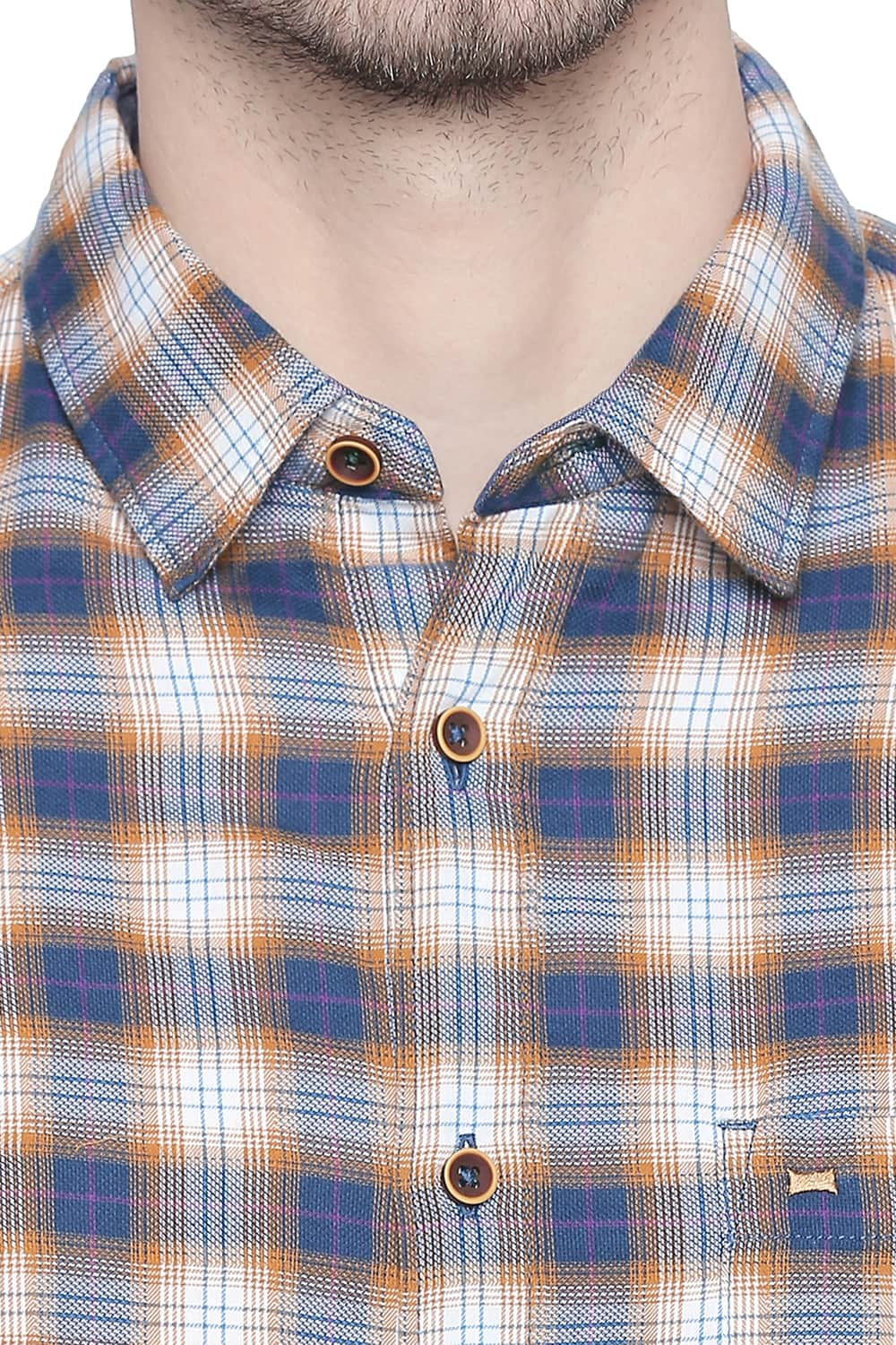 BASICS SLIM FIT DOBBY CHECKS SHIRT