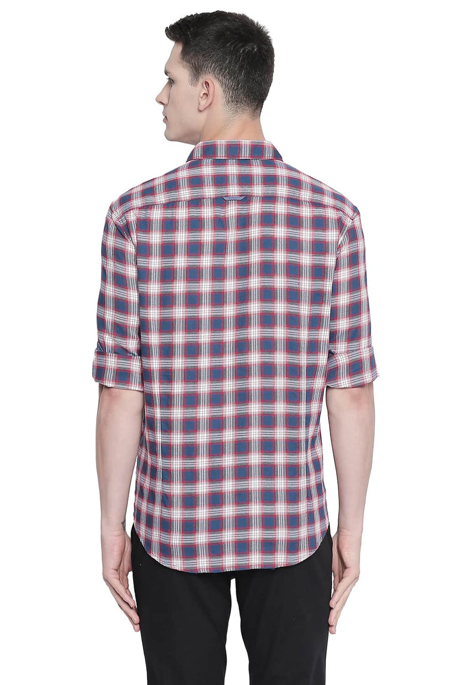 BASICS SLIM FIT RACING RED DOBBY CHECKS SHIRT