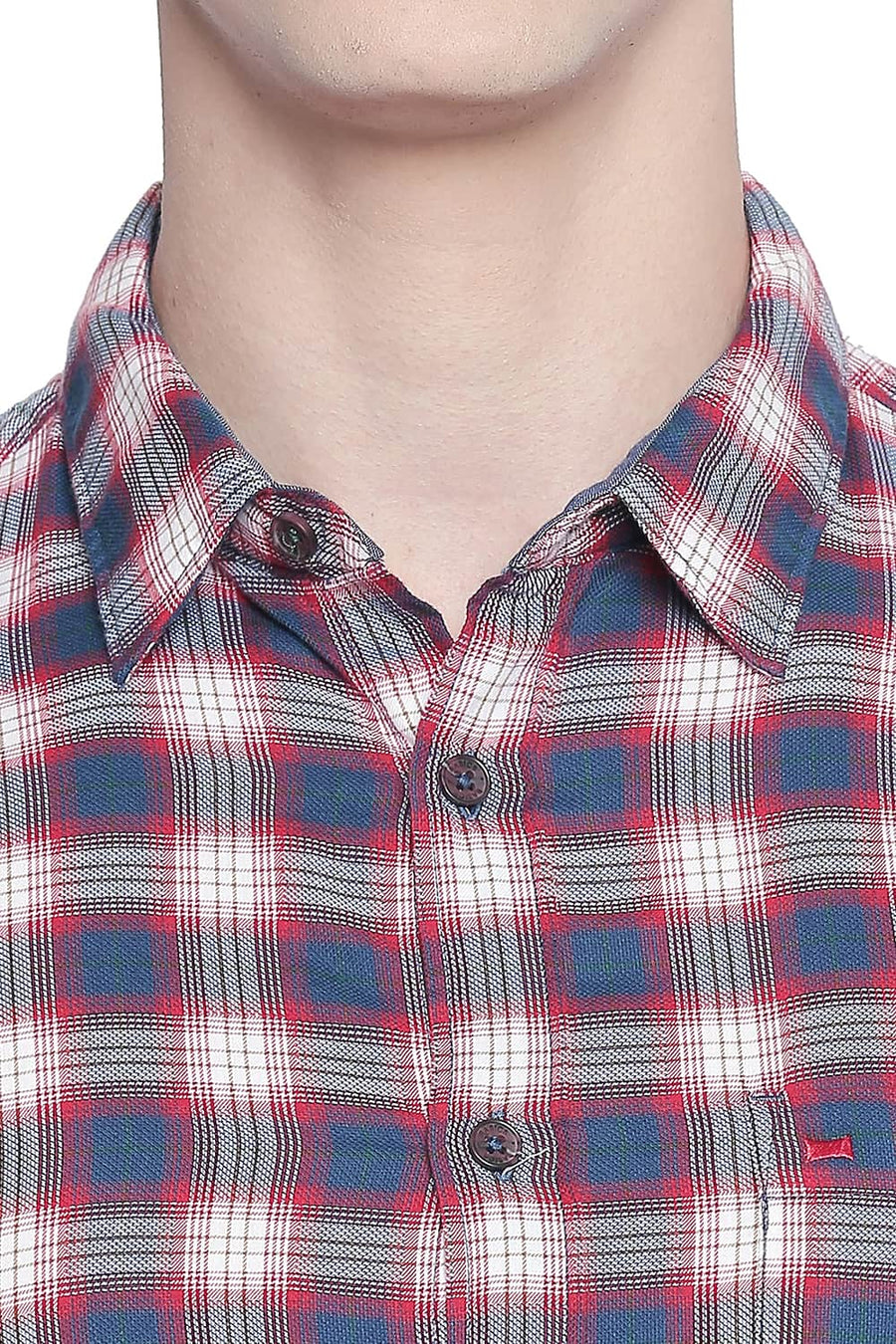 BASICS SLIM FIT RACING RED DOBBY CHECKS SHIRT