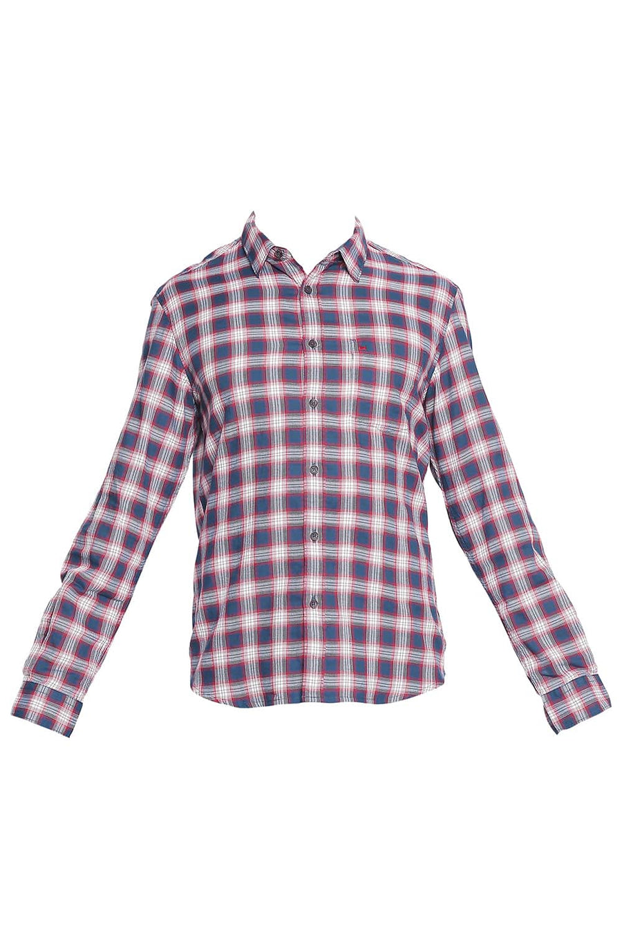 BASICS SLIM FIT RACING RED DOBBY CHECKS SHIRT