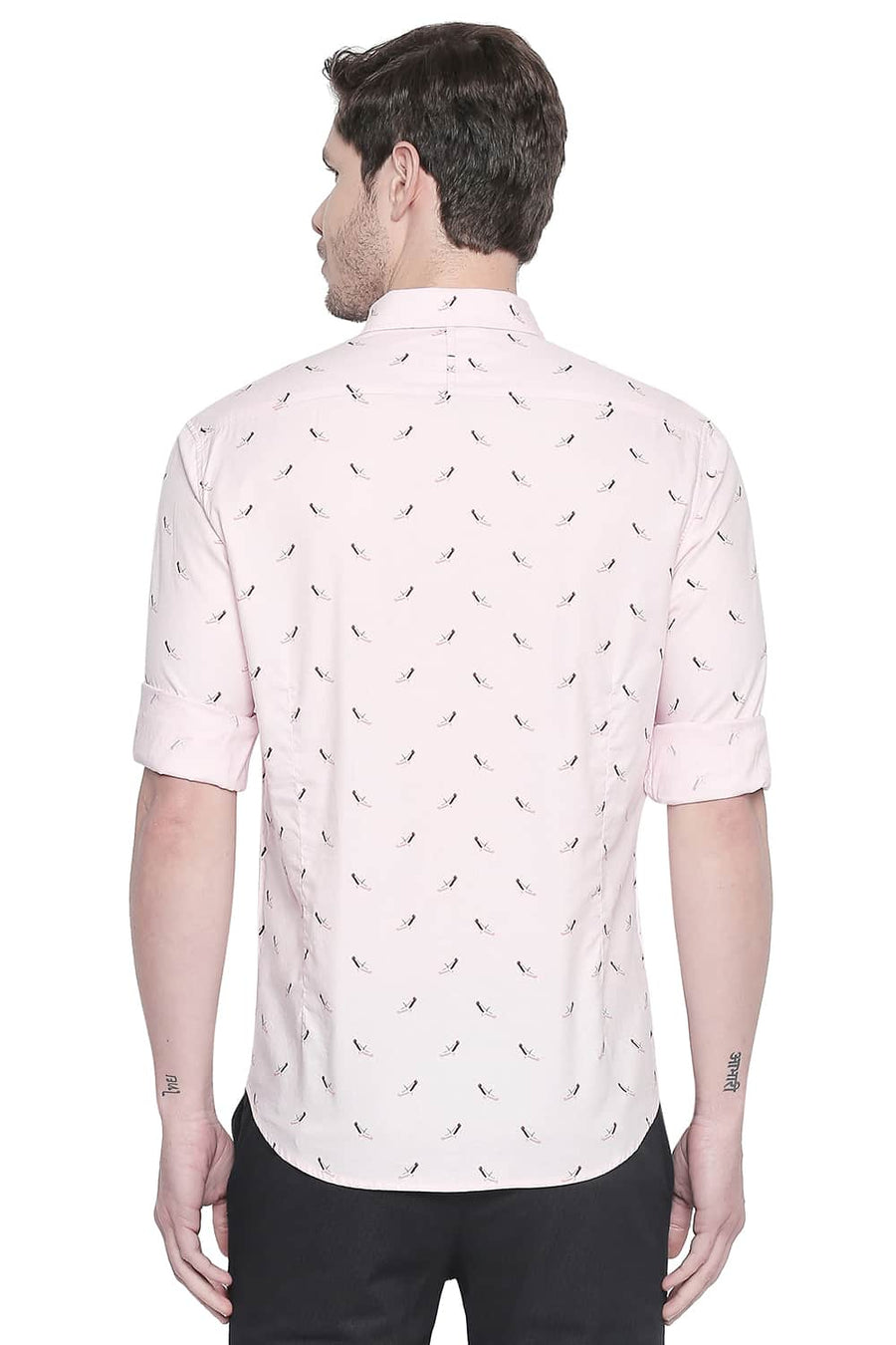 BASICS SLIM FIT CHALK PINK COTTON MODAL PRINTED SHIRT