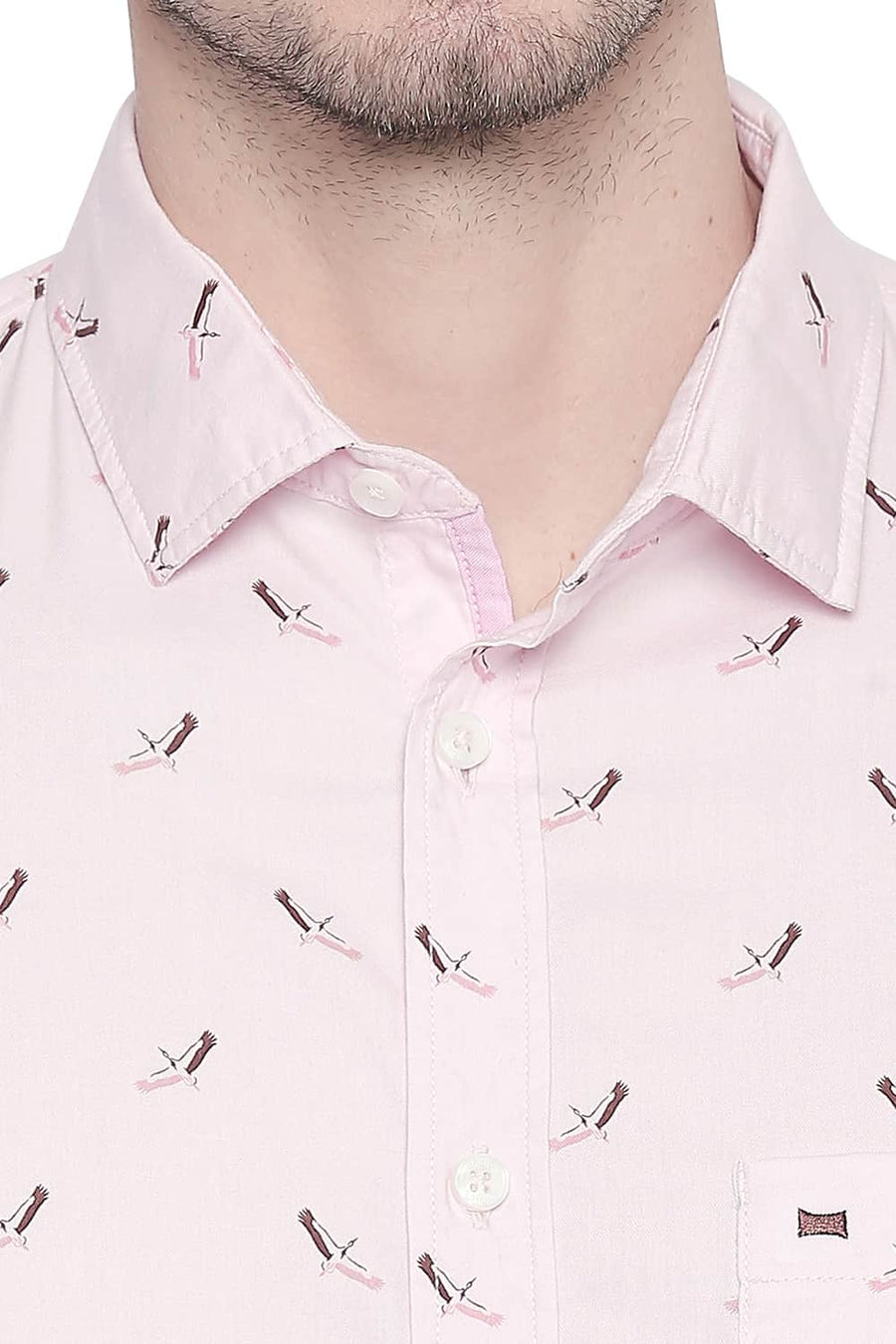 BASICS SLIM FIT CHALK PINK COTTON MODAL PRINTED SHIRT