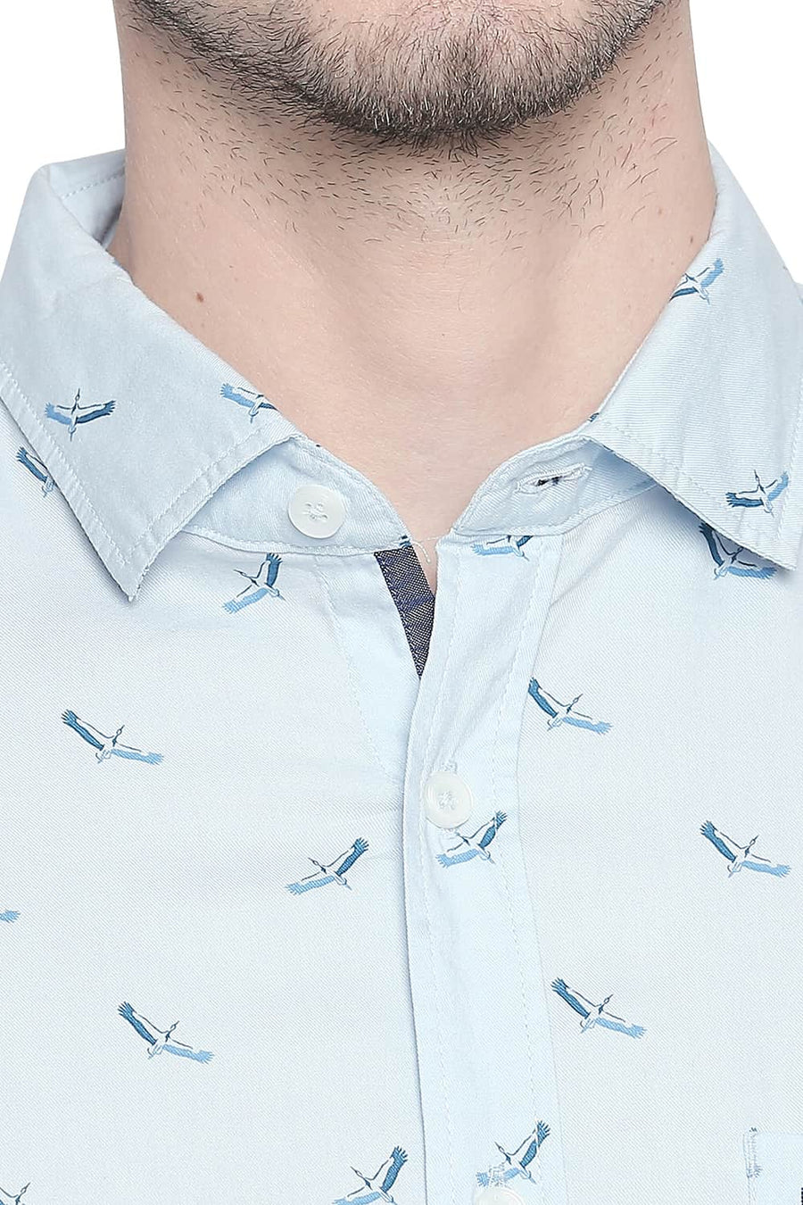 BASICS SLIM FIT CORYDALIS BLUE COTTON MODAL PRINTED SHIRT