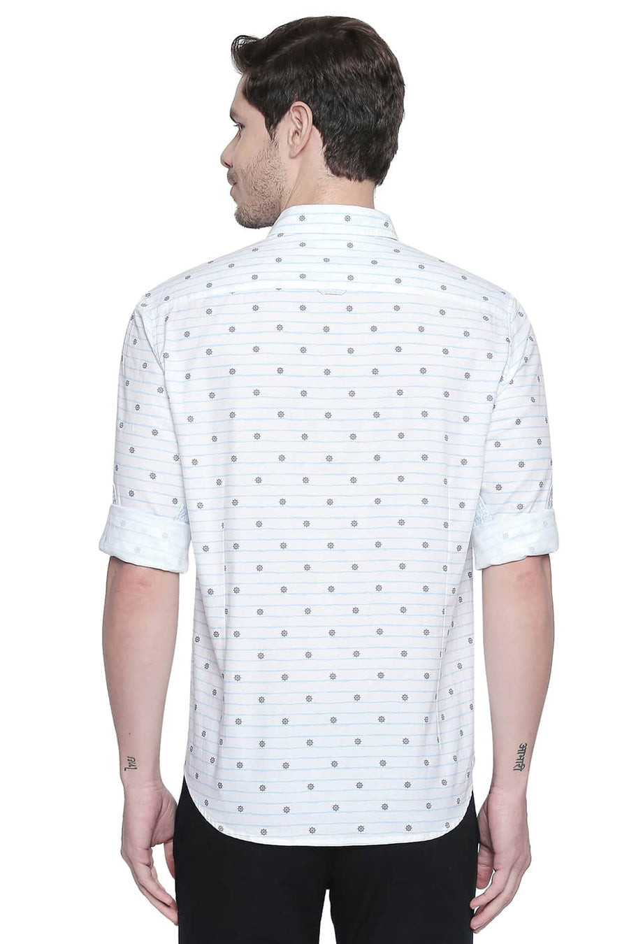 BASICS SLIM FIT BLUE TOPAZ COTTON MODAL PRINTED SHIRT
