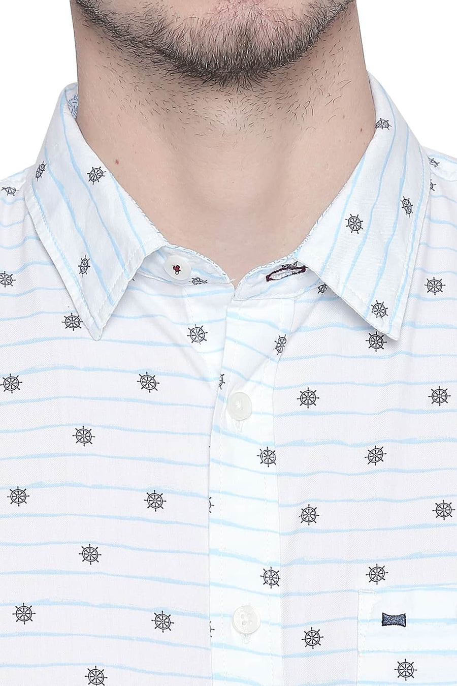 BASICS SLIM FIT BLUE TOPAZ COTTON MODAL PRINTED SHIRT