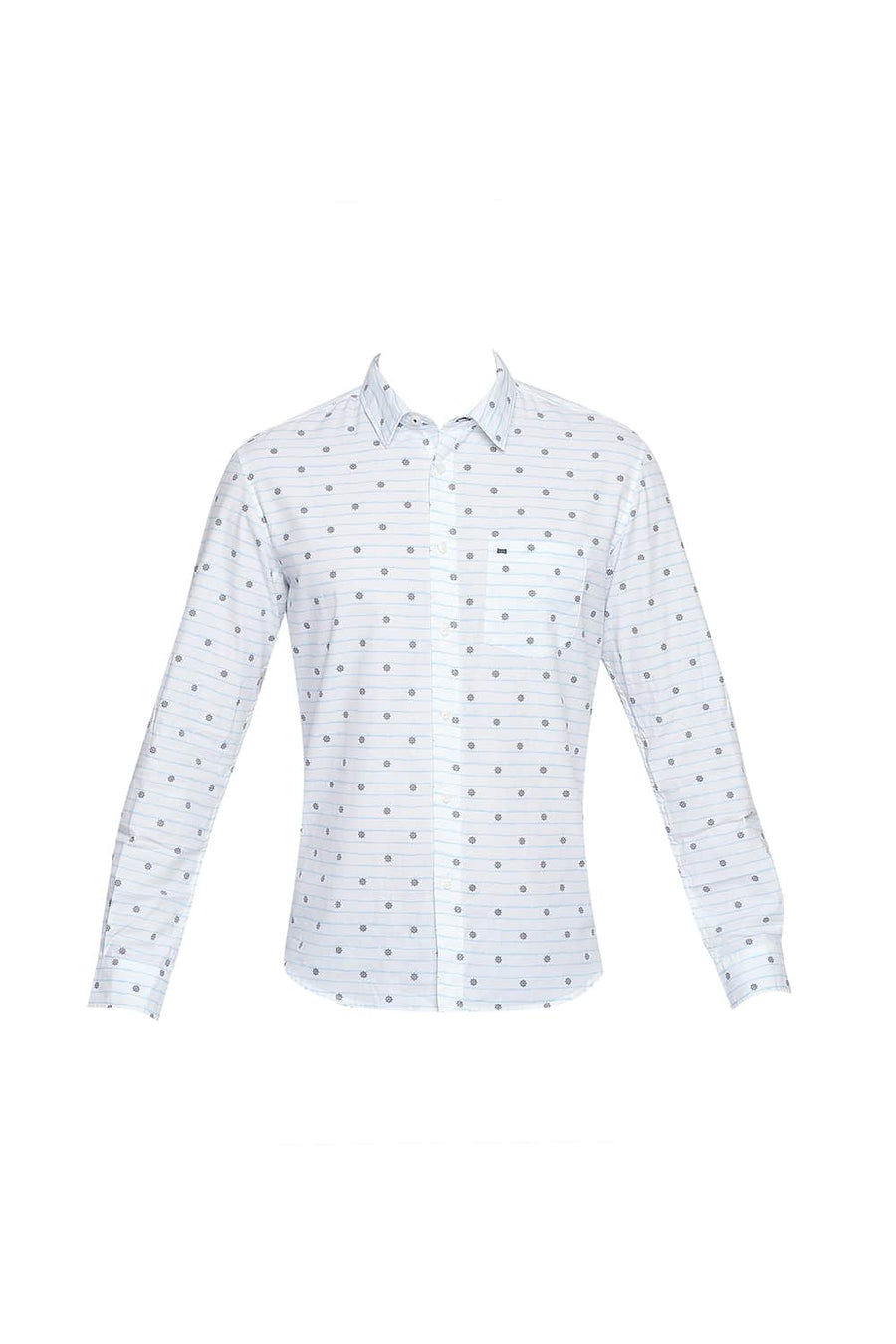 BASICS SLIM FIT BLUE TOPAZ COTTON MODAL PRINTED SHIRT