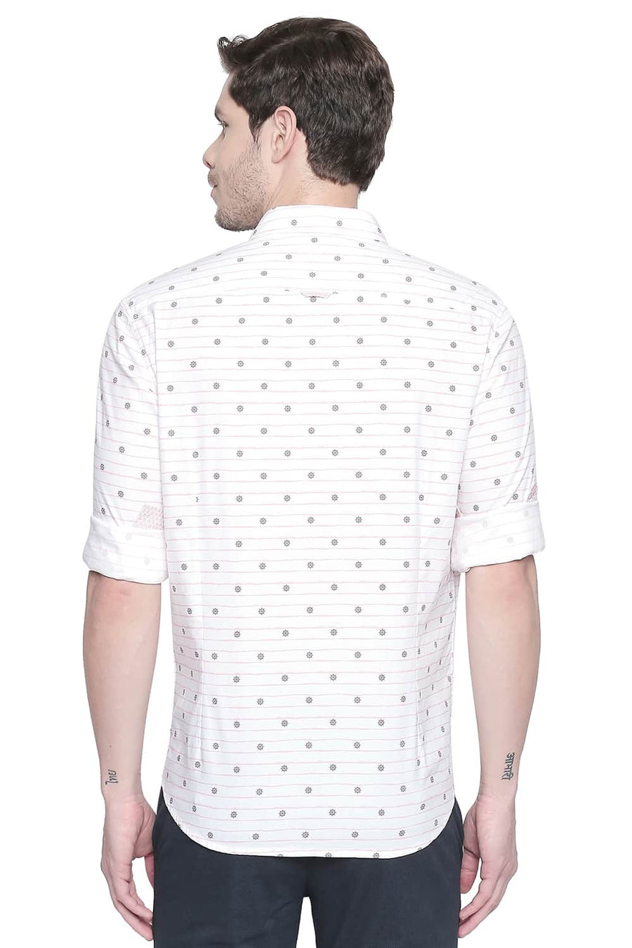 BASICS SLIM FIT ALMOND PINK COTTON MODAL PRINTED SHIRT