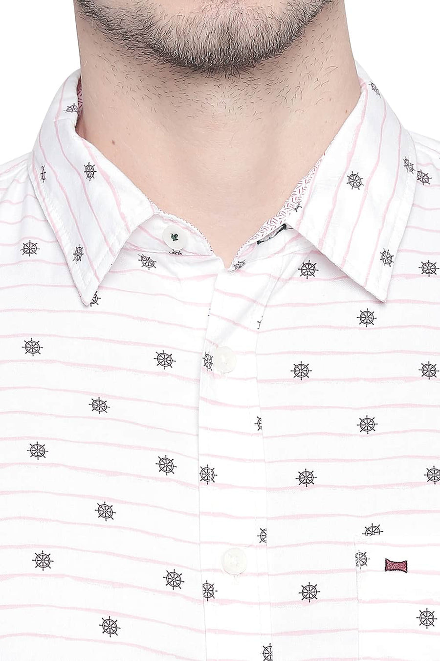 BASICS SLIM FIT ALMOND PINK COTTON MODAL PRINTED SHIRT