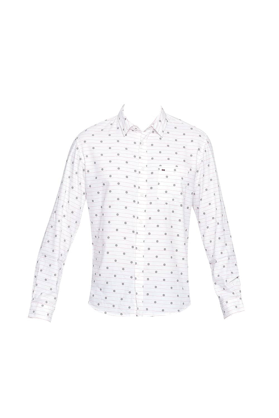 BASICS SLIM FIT ALMOND PINK COTTON MODAL PRINTED SHIRT