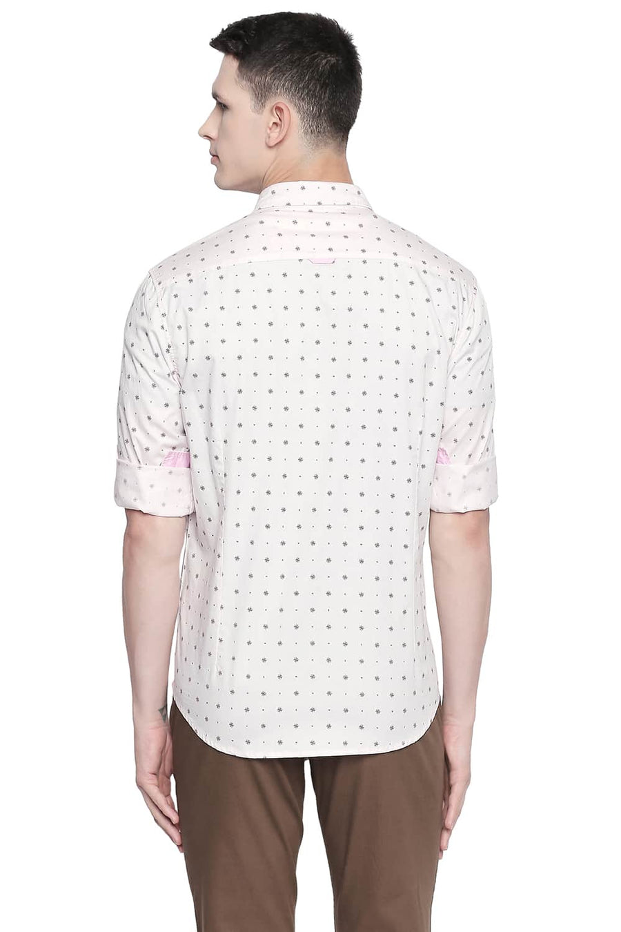BASICS SLIM FIT PALE PINK TWILL PRINTED SHIRT