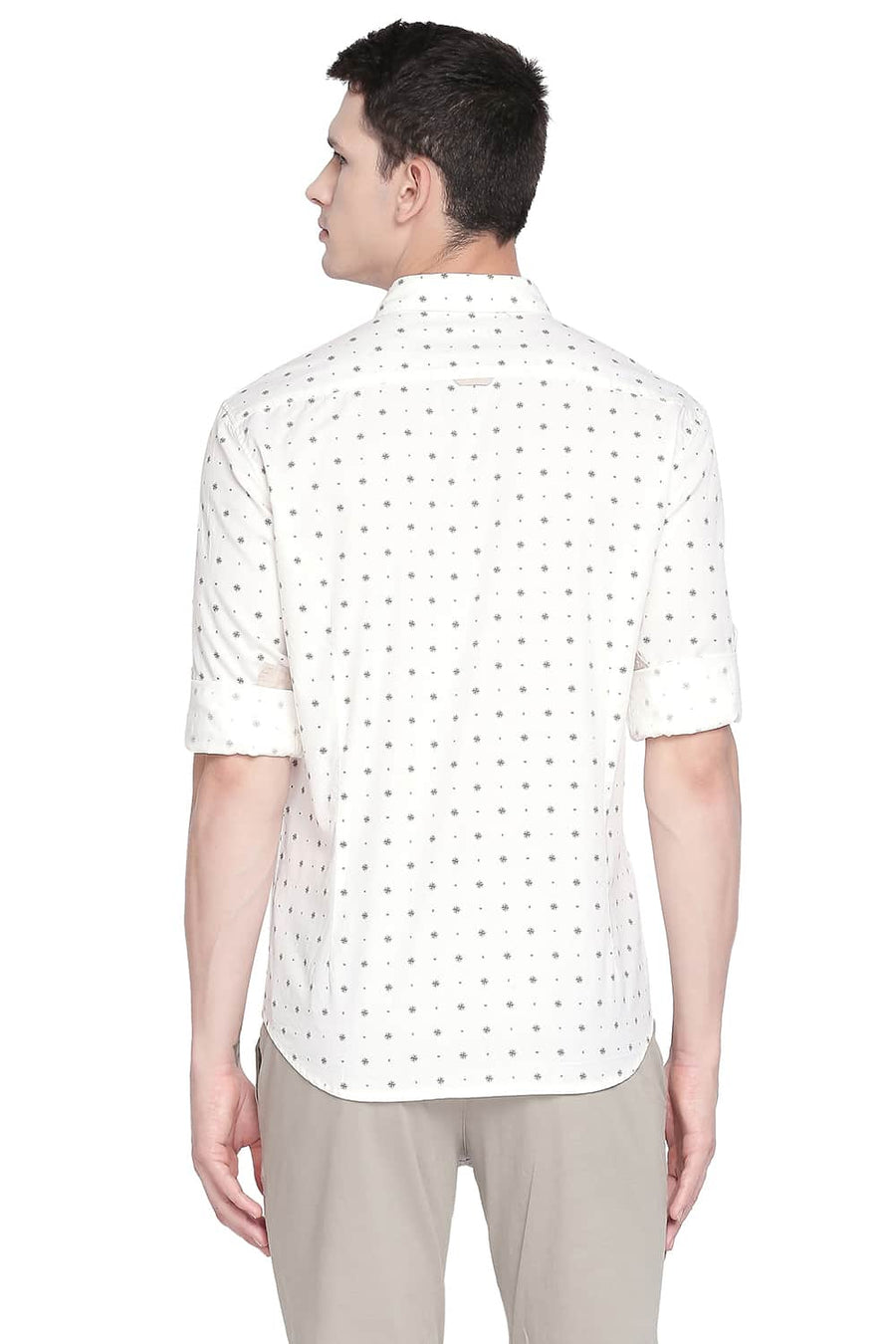 BASICS SLIM FIT PAPYRUS YELLOW TWILL PRINTED SHIRT