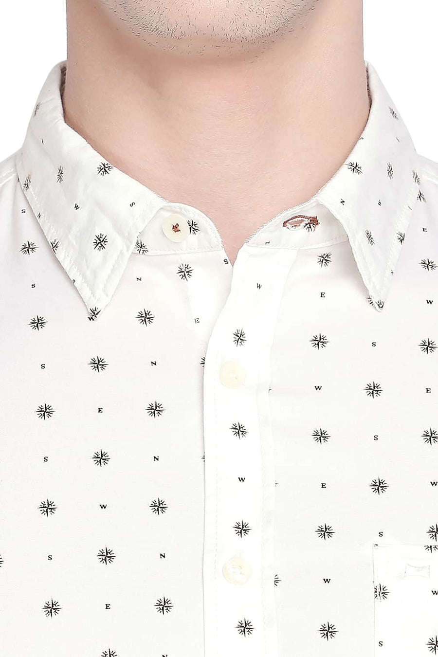 BASICS SLIM FIT PAPYRUS YELLOW TWILL PRINTED SHIRT