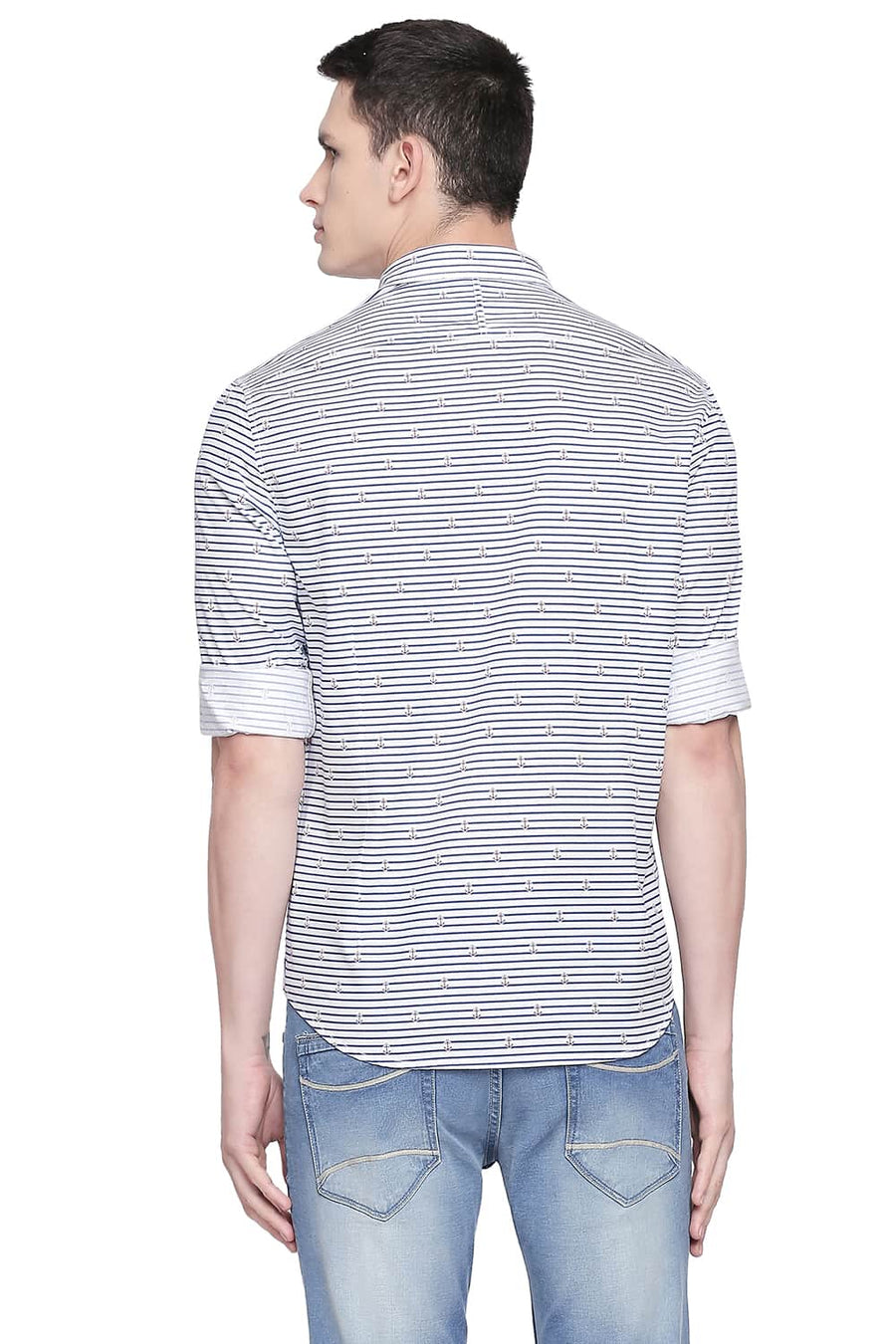 BASICS SLIM FIT ENSIGN NAVY PRINTED TWILL SHIRT