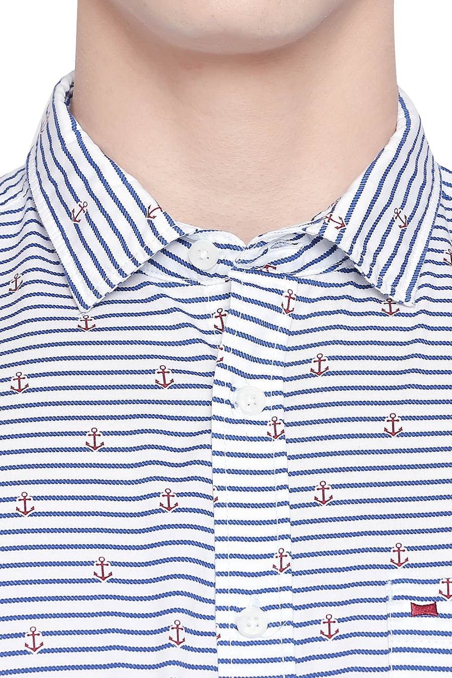BASICS SLIM FIT ENSIGN NAVY PRINTED TWILL SHIRT