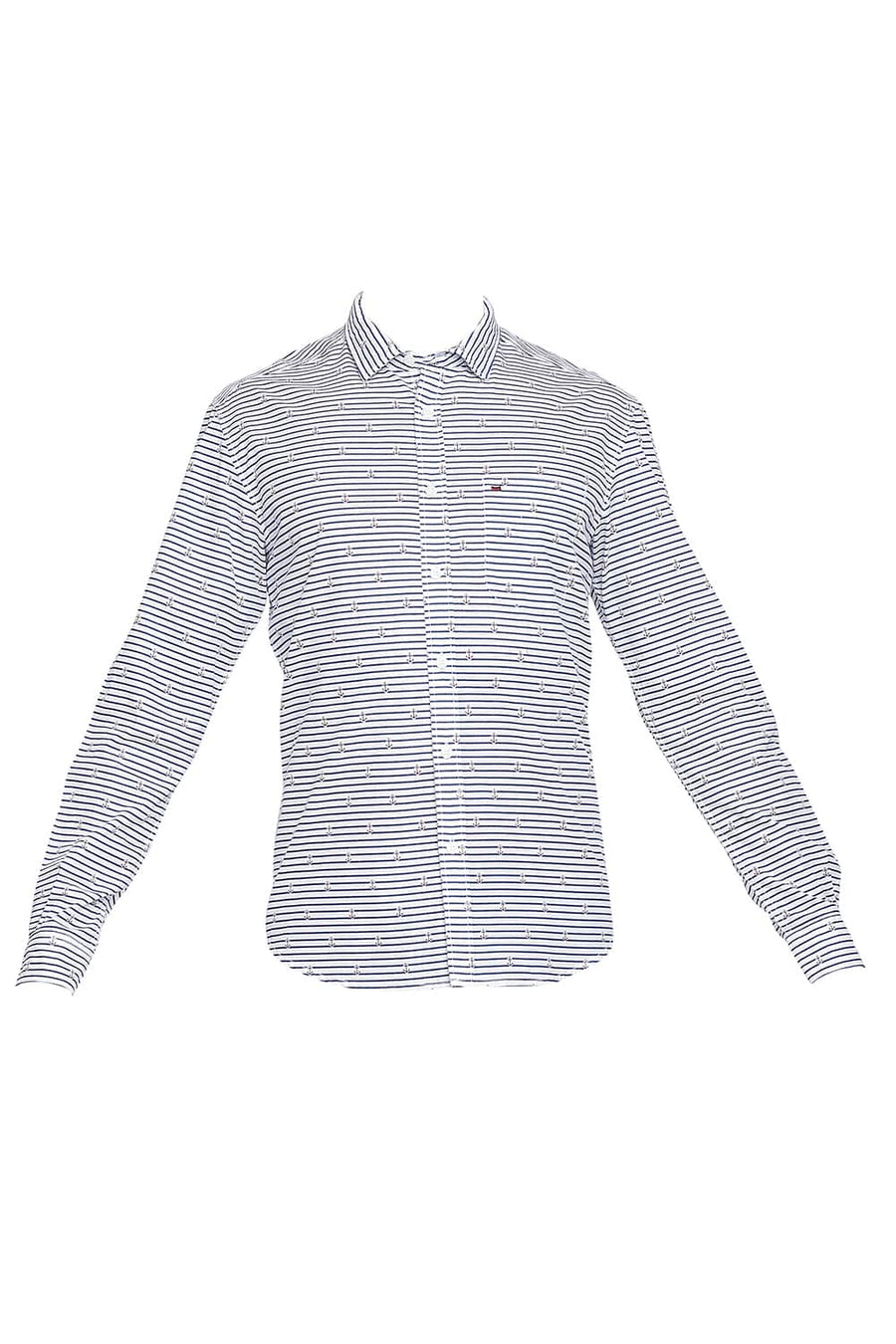 BASICS SLIM FIT ENSIGN NAVY PRINTED TWILL SHIRT