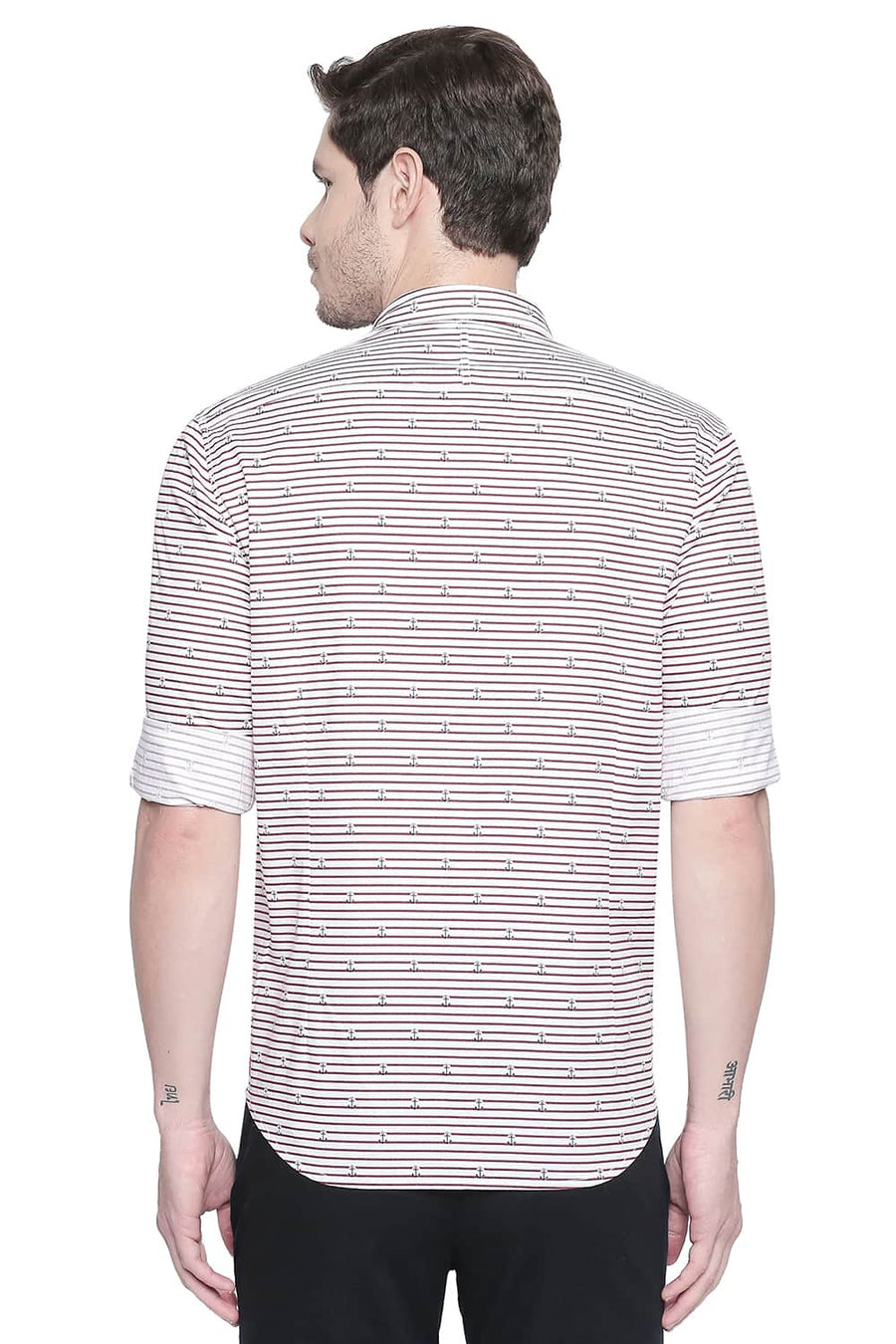 BASICS SLIM FIT RED DAHLIA PRINTED TWILL SHIRT