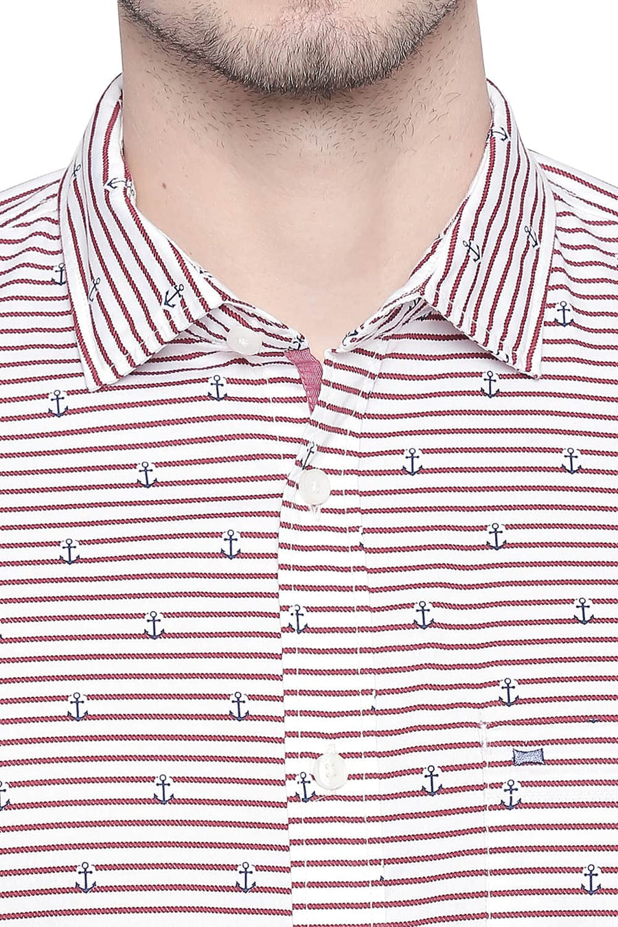 BASICS SLIM FIT RED DAHLIA PRINTED TWILL SHIRT