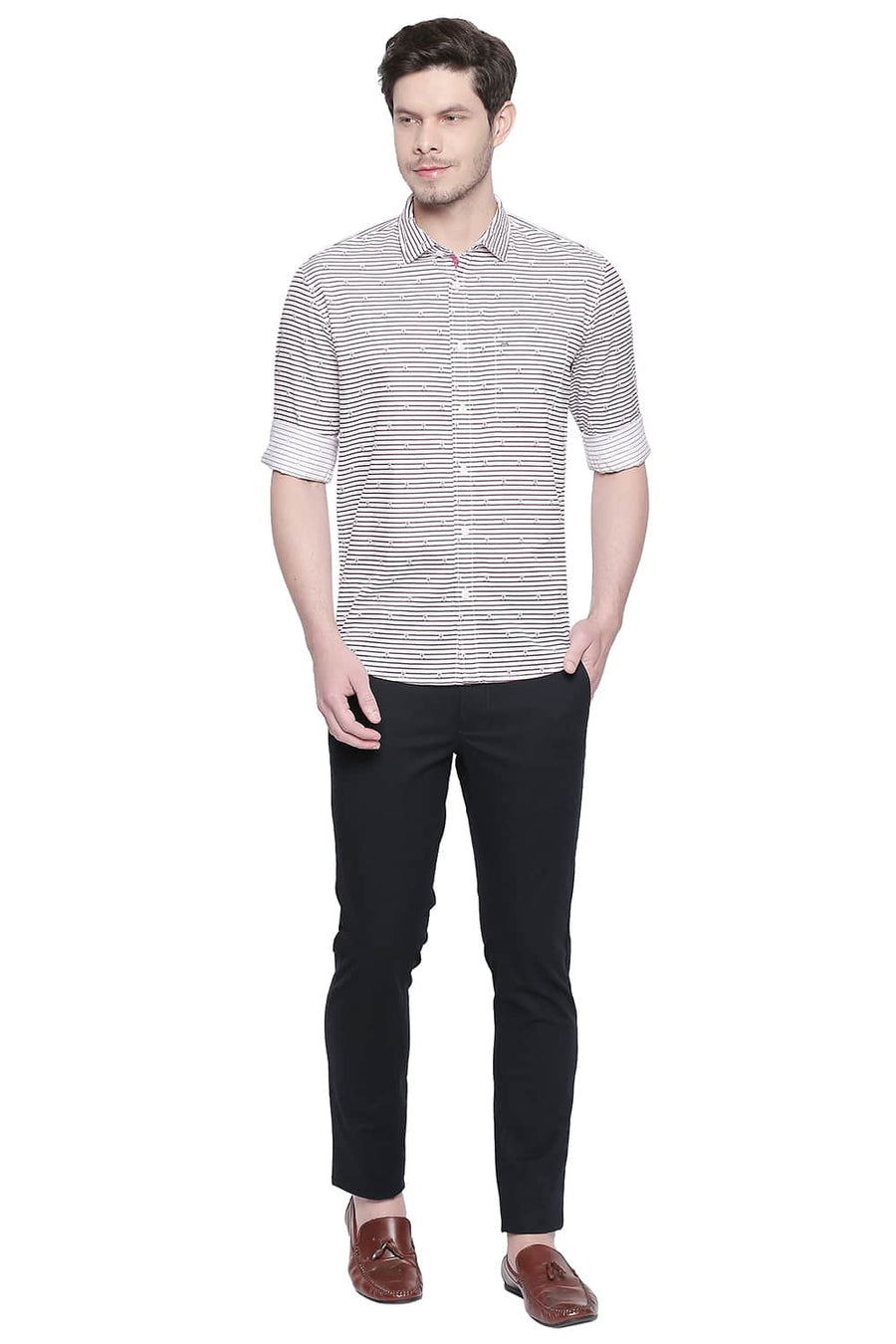BASICS SLIM FIT RED DAHLIA PRINTED TWILL SHIRT