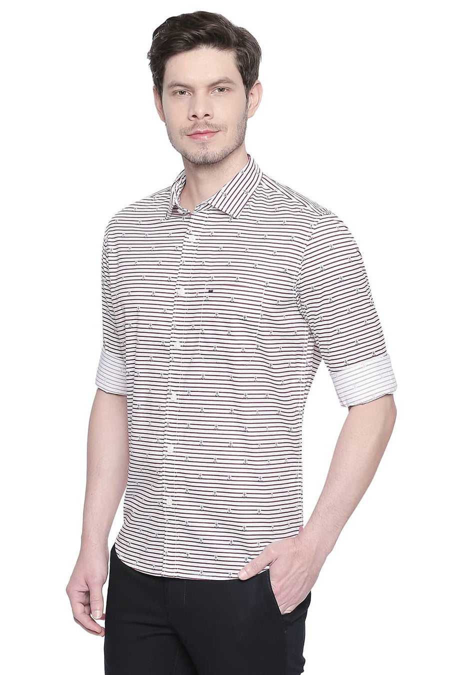 BASICS SLIM FIT RED DAHLIA PRINTED TWILL SHIRT