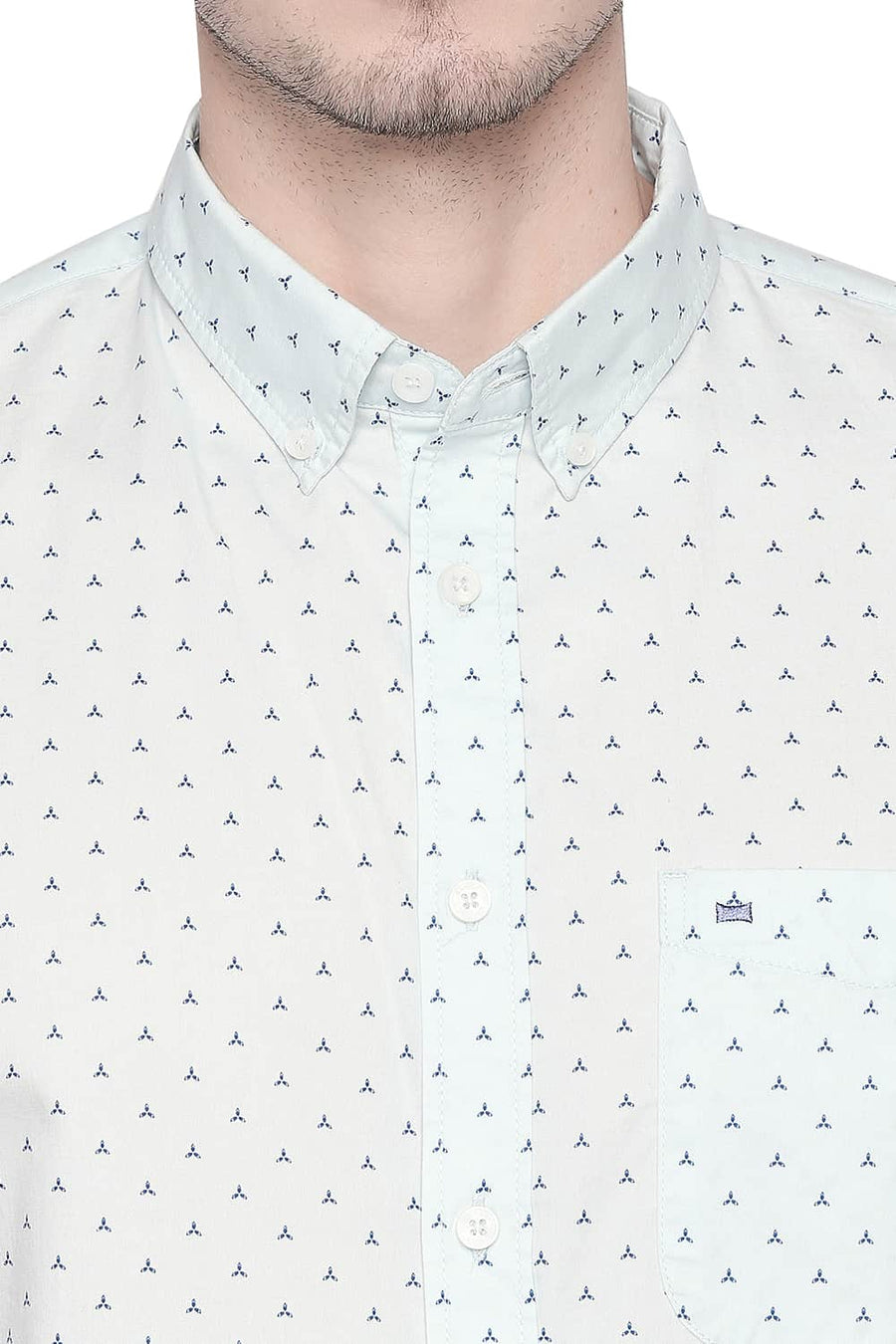 BASICS SLIM FIT CHALK BLUE TWILL PRINTED SHIRT