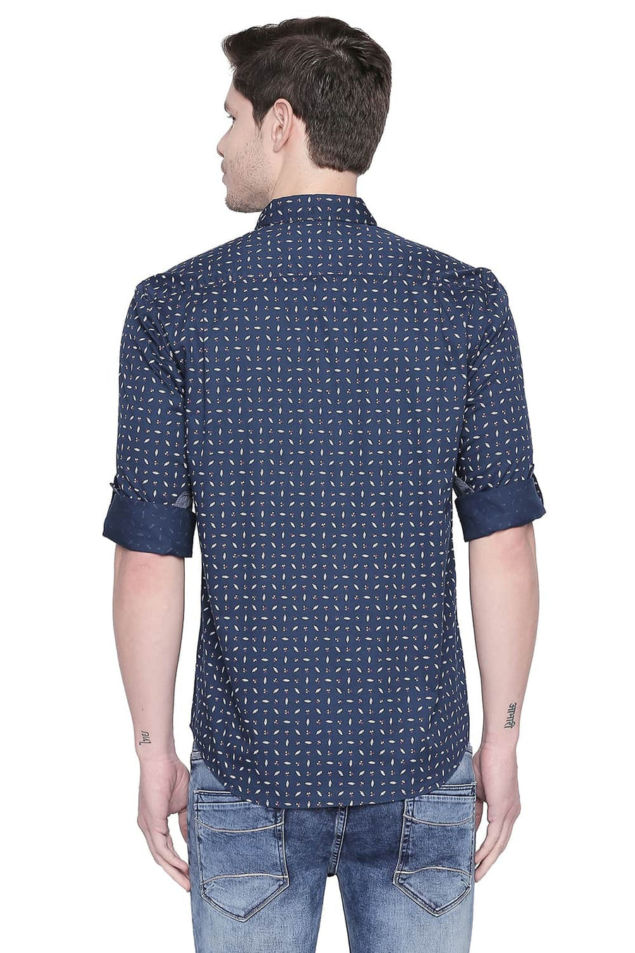 BASICS SLIM FIT MAJOLICA NAVY TWILL PRINTED SHIRT