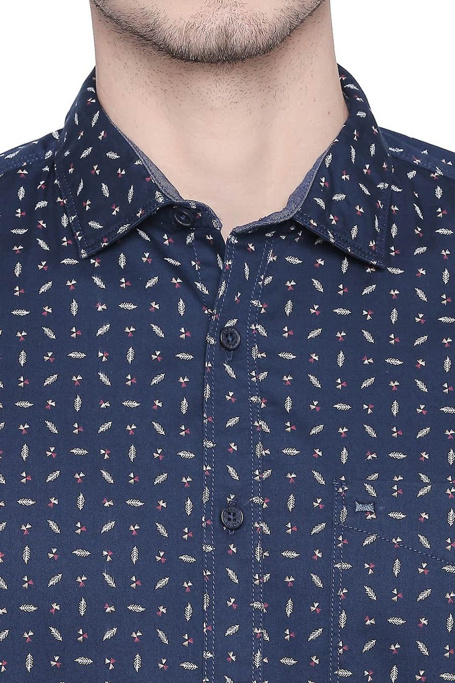 BASICS SLIM FIT MAJOLICA NAVY TWILL PRINTED SHIRT
