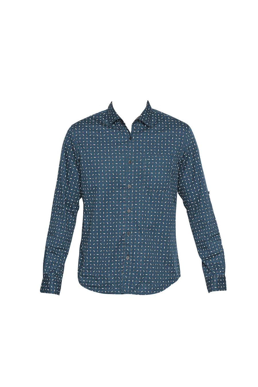 BASICS SLIM FIT DEEP TEAL GREEN TWILL PRINTED SHIRT