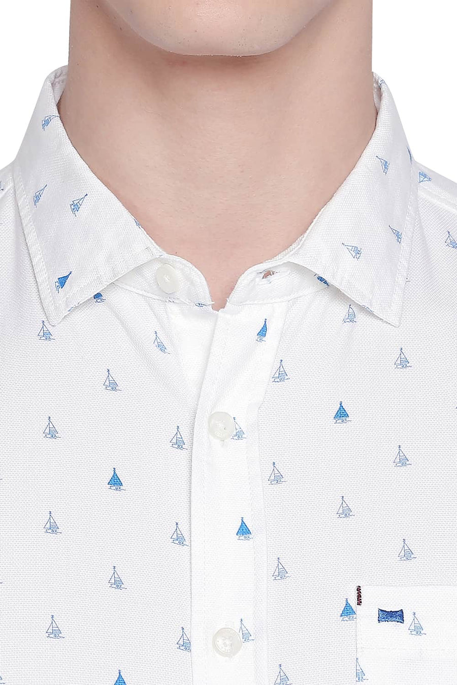 BASICS SLIM FIT BLUE ASTER PRINTED DOBBY SHIRT