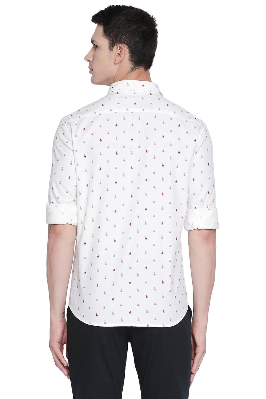 BASICS SLIM FIT SAMBA RED PRINTED DOBBY SHIRT
