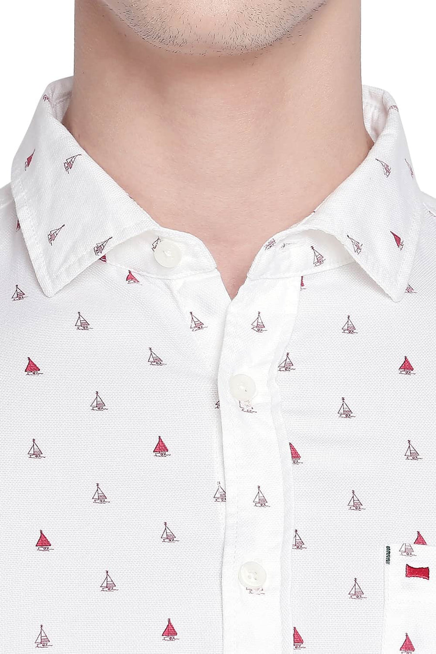 BASICS SLIM FIT SAMBA RED PRINTED DOBBY SHIRT