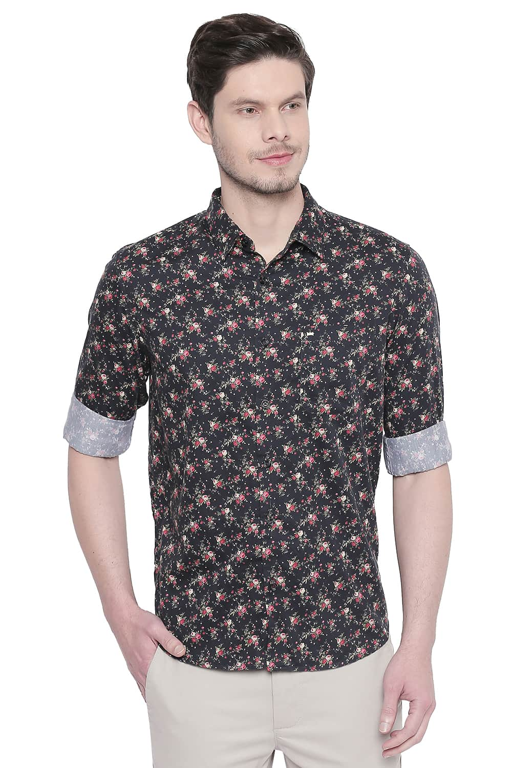 BASICS SLIM FIT SATIN DIGITAL PRINTED SHIRT