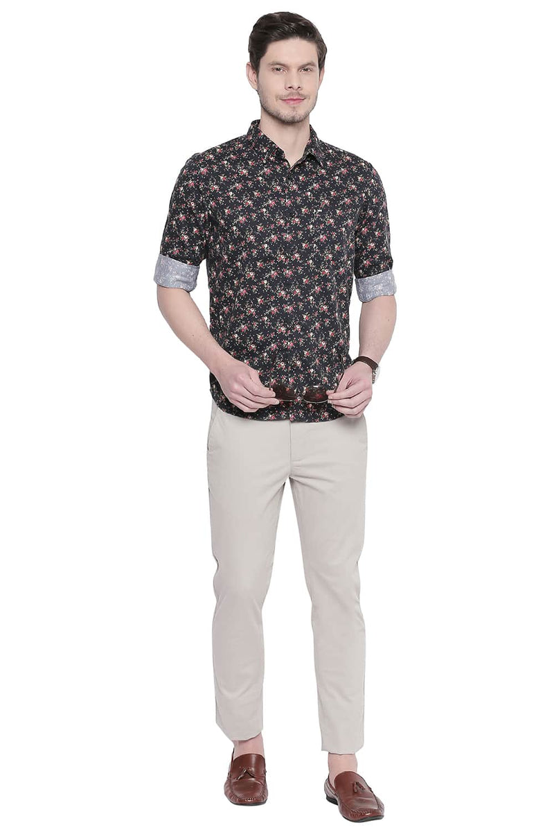 BASICS SLIM FIT SATIN DIGITAL PRINTED SHIRT