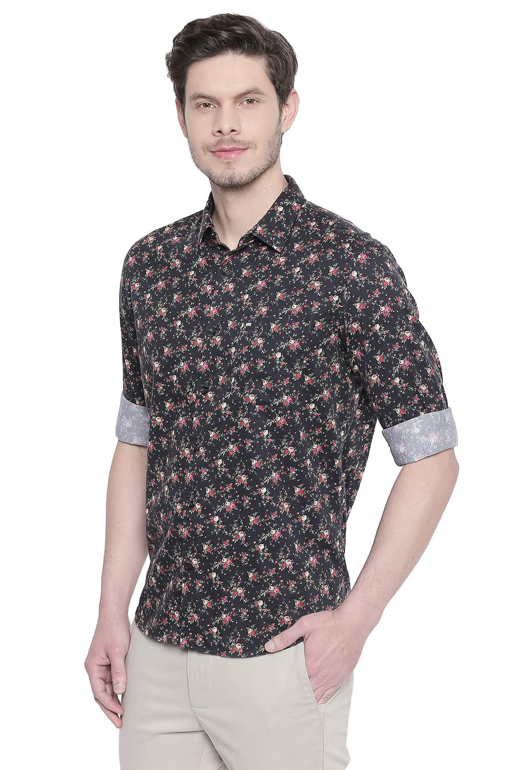 BASICS SLIM FIT SATIN DIGITAL PRINTED SHIRT