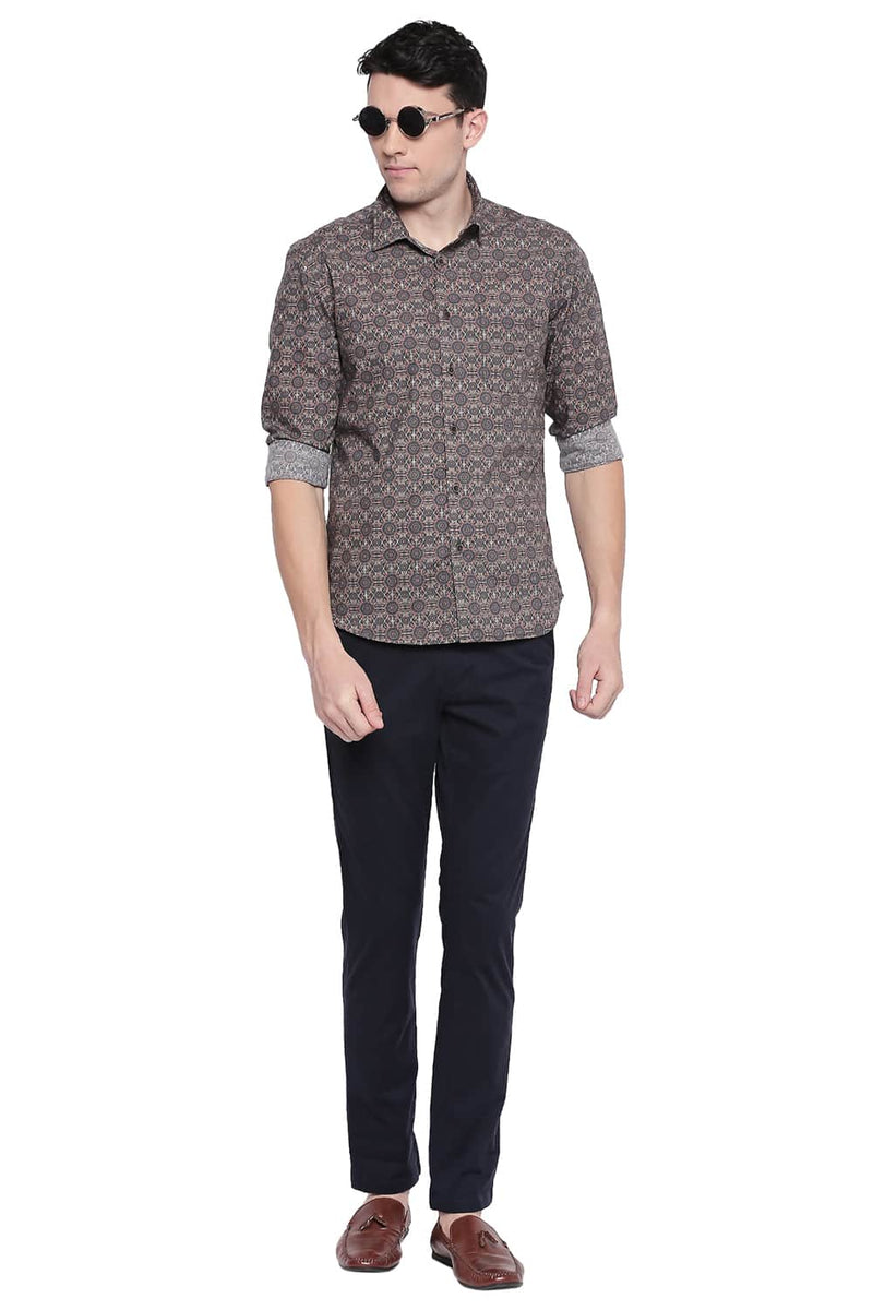 BASICS SLIM FIT POPLIN DIGITAL PRINTED SHIRT