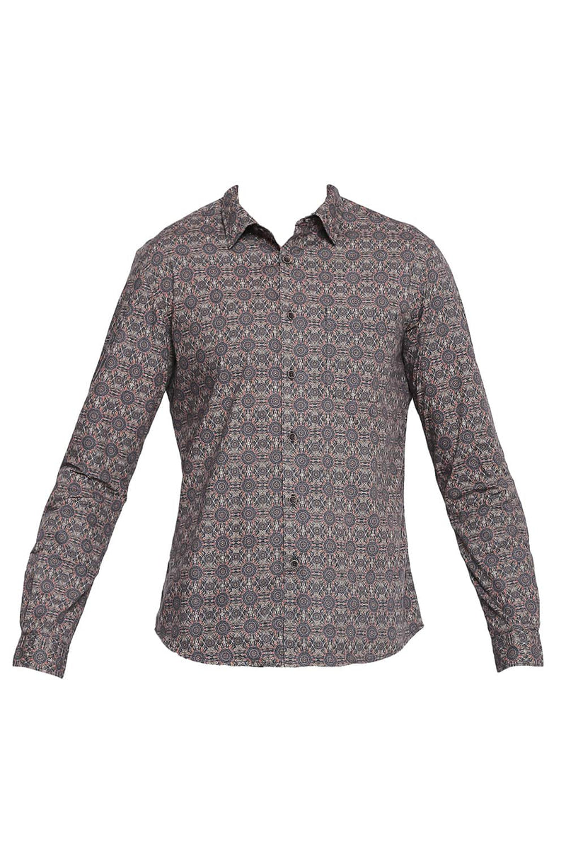 BASICS SLIM FIT POPLIN DIGITAL PRINTED SHIRT