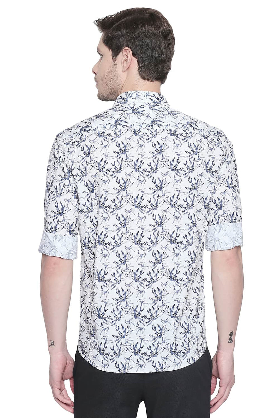 BASICS SLIM FIT MOONBEAM ECRU POPLIN DIGITAL PRINTED SHIRT