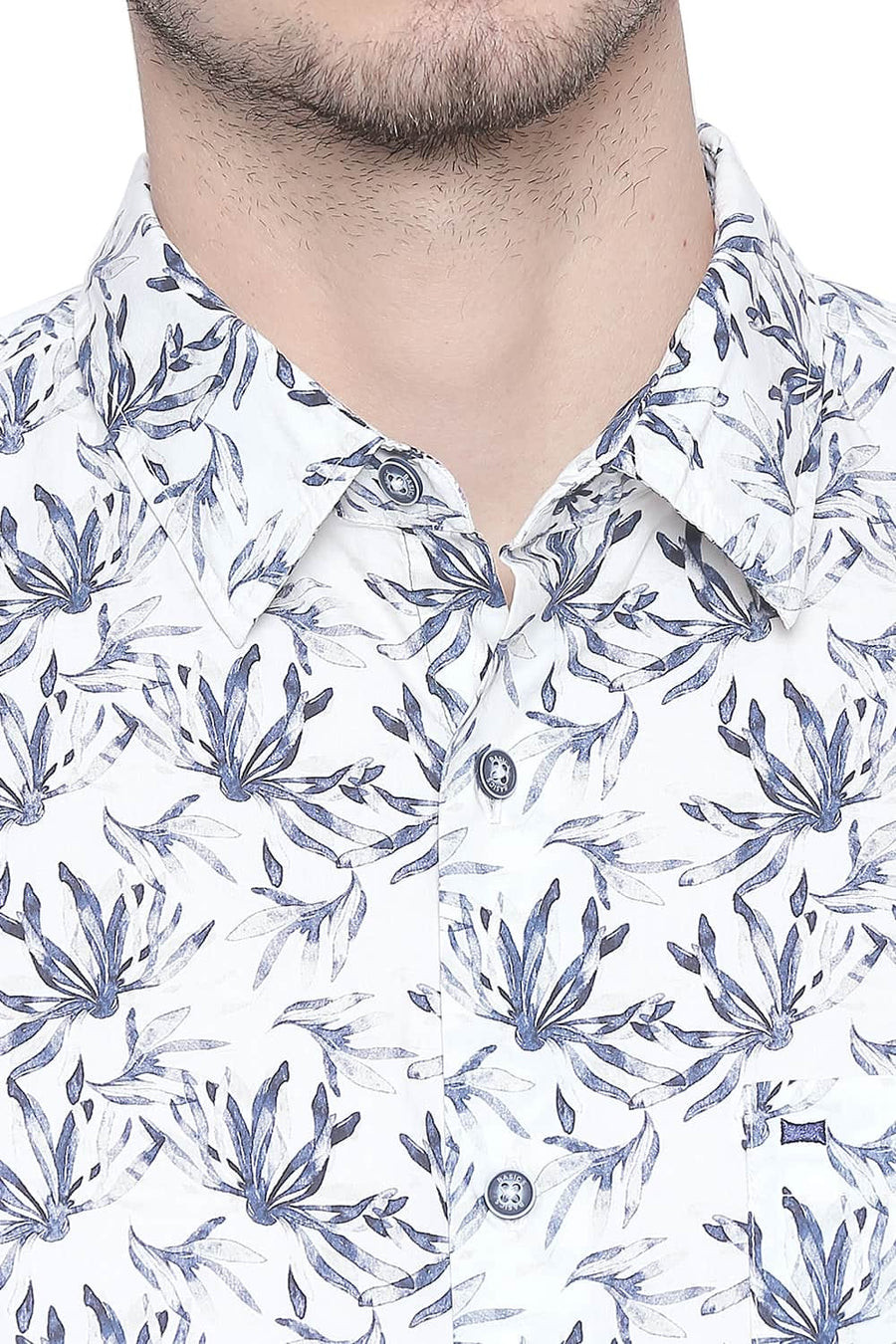 BASICS SLIM FIT MOONBEAM ECRU POPLIN DIGITAL PRINTED SHIRT
