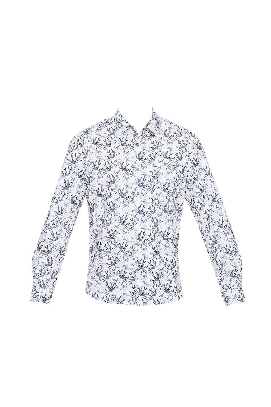 BASICS SLIM FIT MOONBEAM ECRU POPLIN DIGITAL PRINTED SHIRT