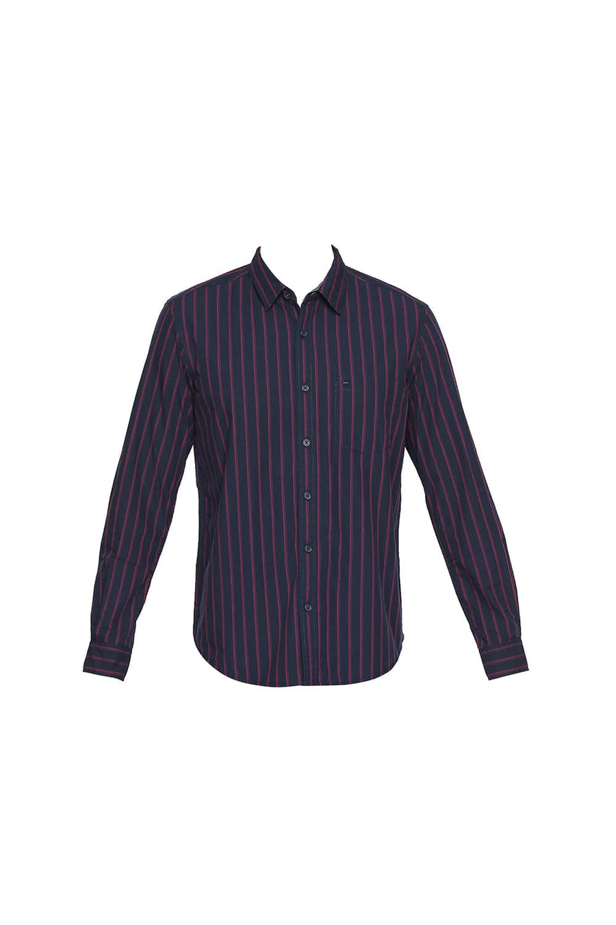 BASICS SLIM FIT DARK NAVY STRIPES SHIRT