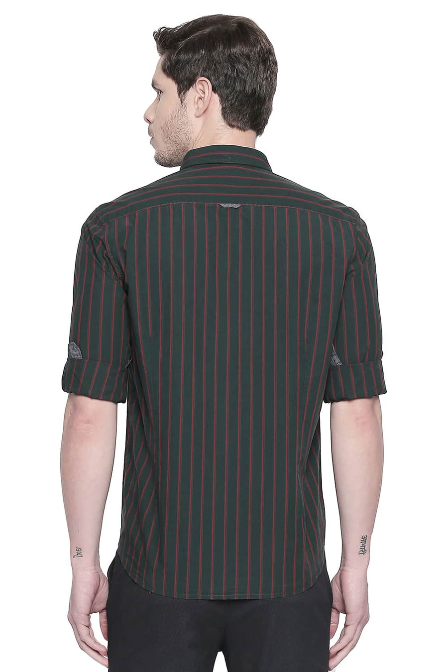 BASICS SLIM FIT GROVE GREEN STRIPES SHIRT