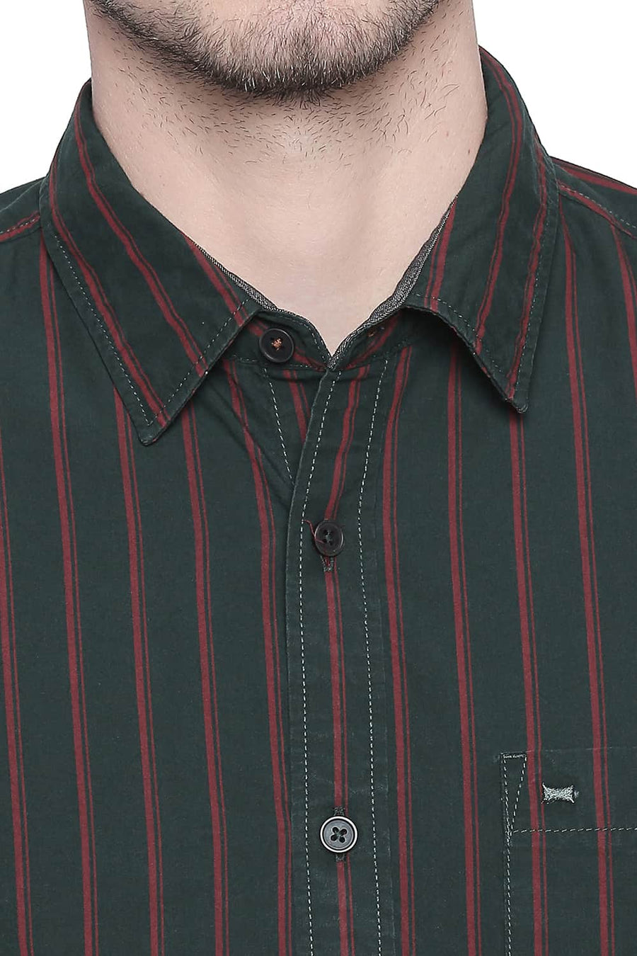 BASICS SLIM FIT GROVE GREEN STRIPES SHIRT