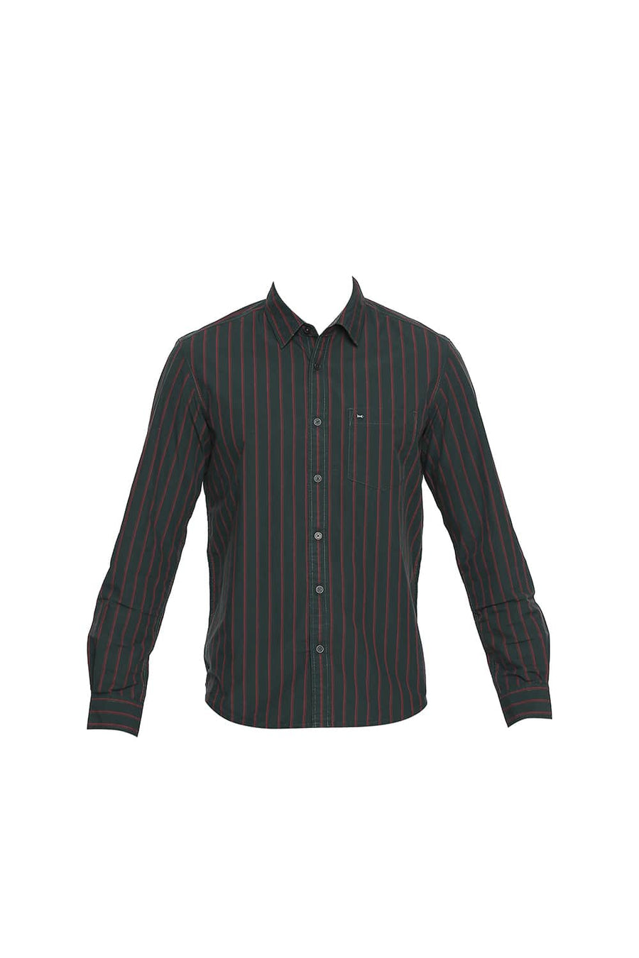 BASICS SLIM FIT GROVE GREEN STRIPES SHIRT