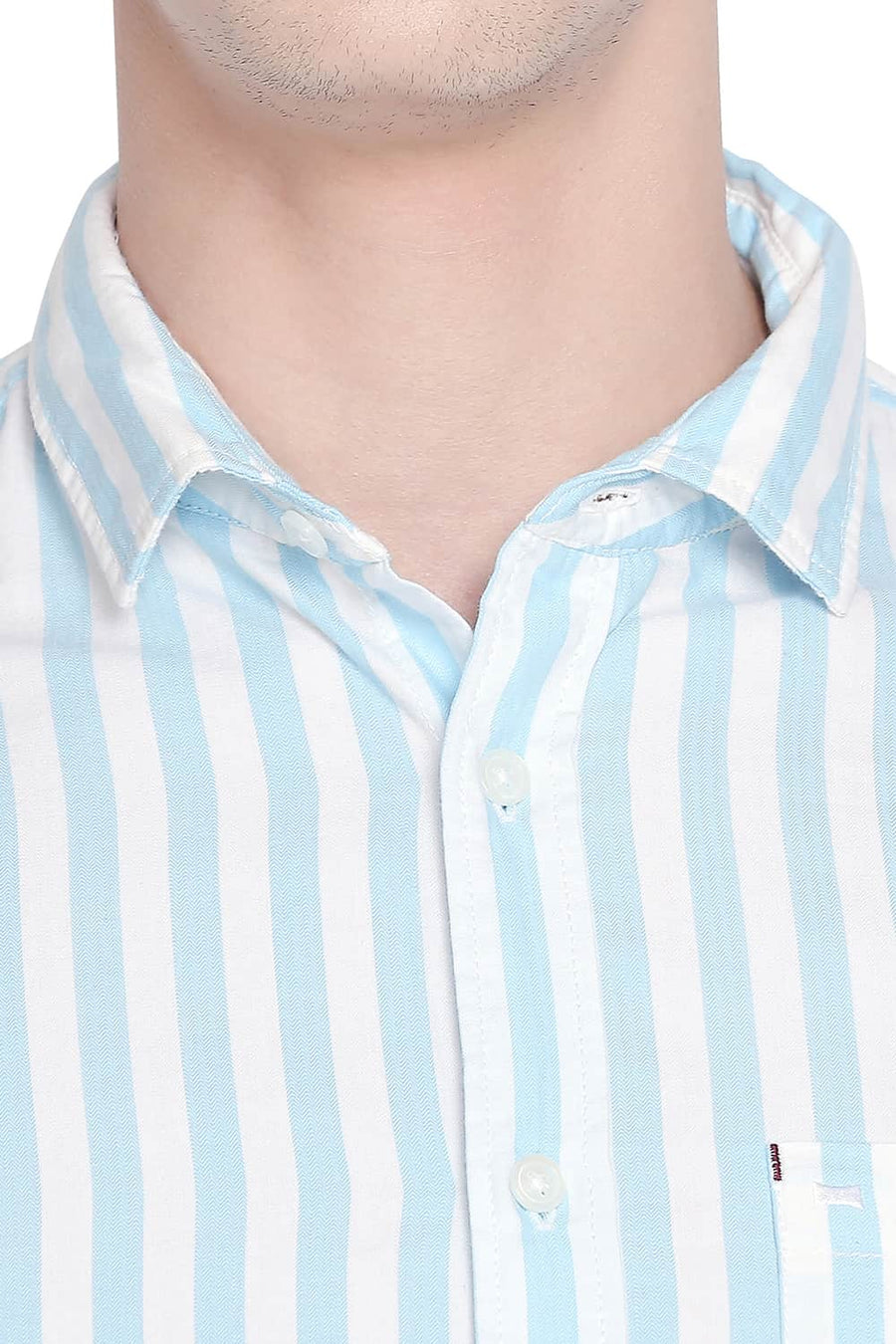 BASICS SLIM FIT CRYSTAL BLUE TWILL STRIPES SHIRT