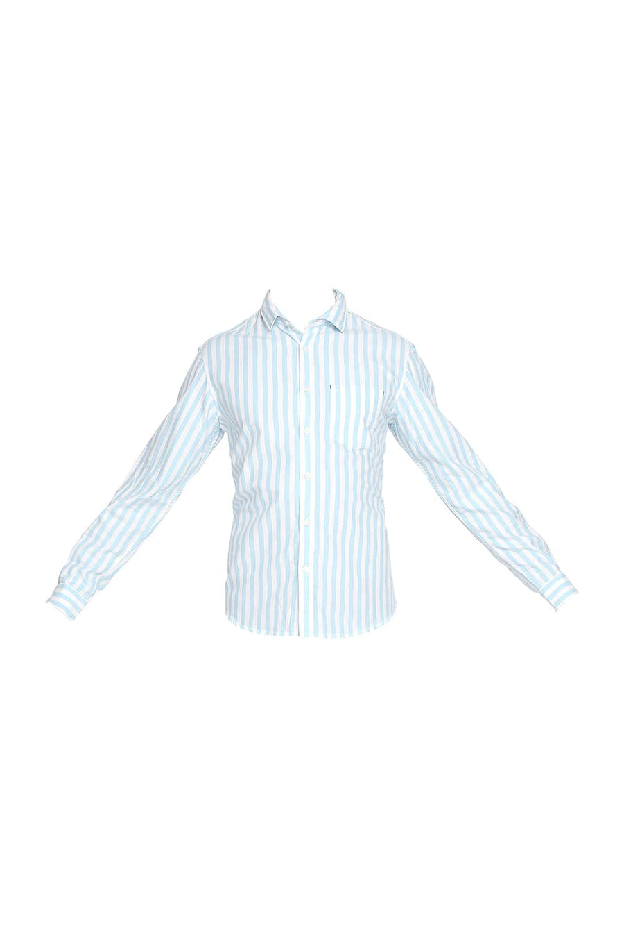 BASICS SLIM FIT CRYSTAL BLUE TWILL STRIPES SHIRT