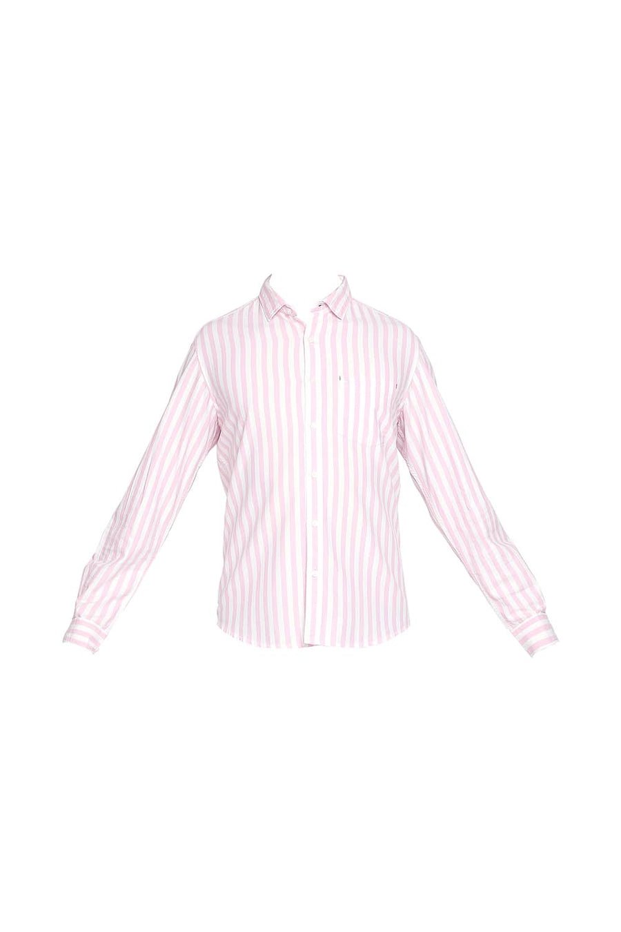 BASICS SLIM FIT PRISM PINK TWILL STRIPES SHIRT