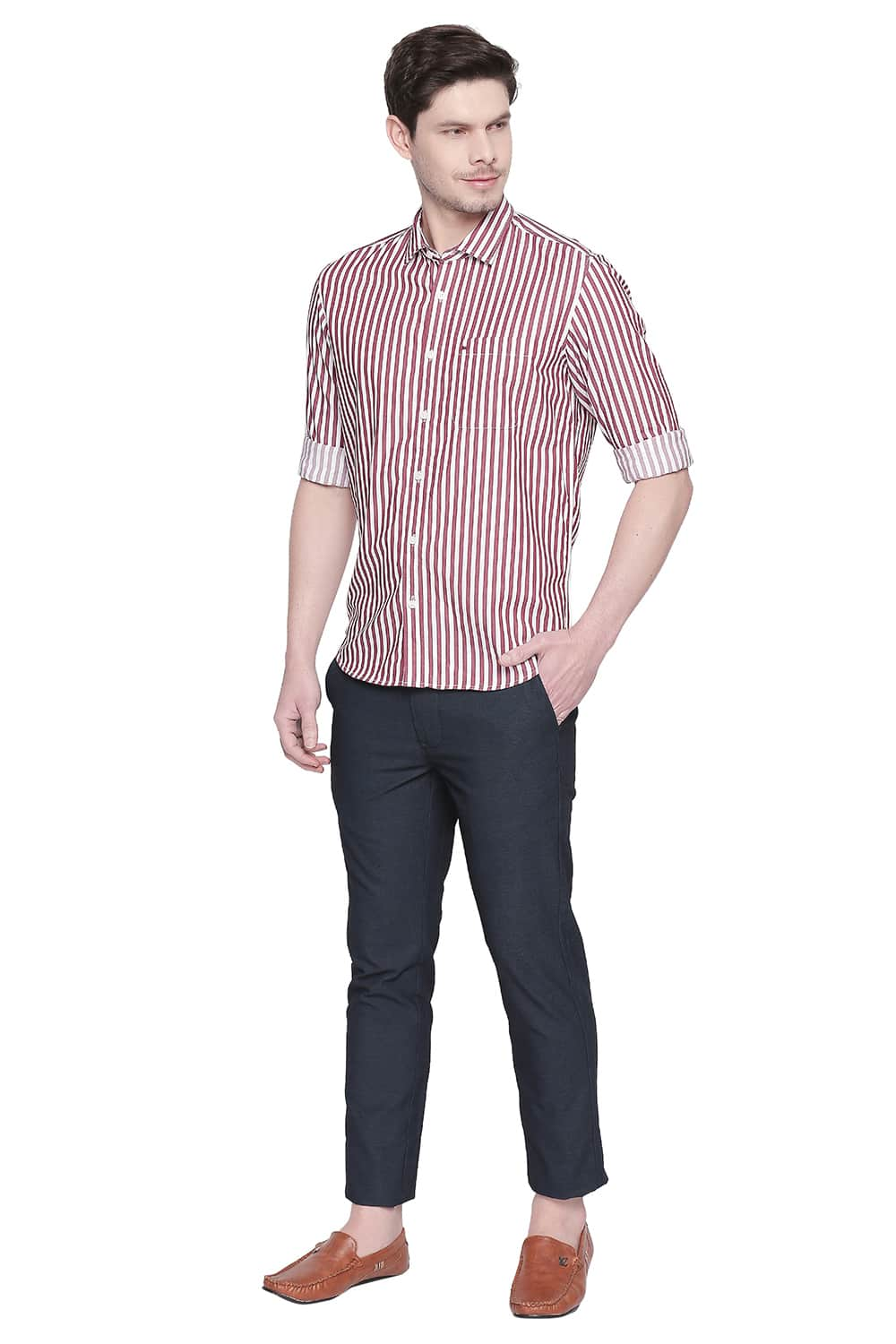 BASICS SLIM FIT STRIPE TWILL SHIRT