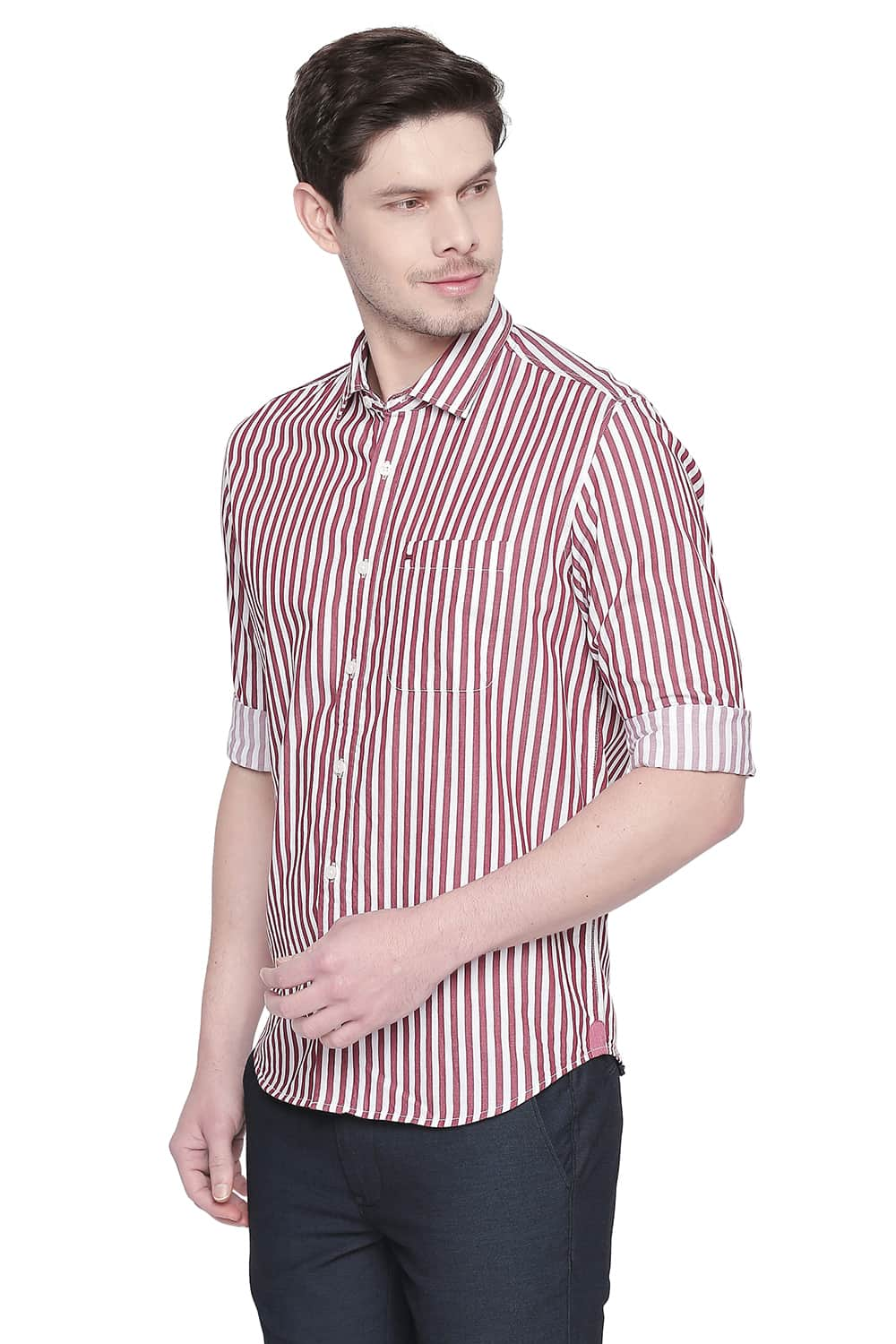 BASICS SLIM FIT STRIPE TWILL SHIRT